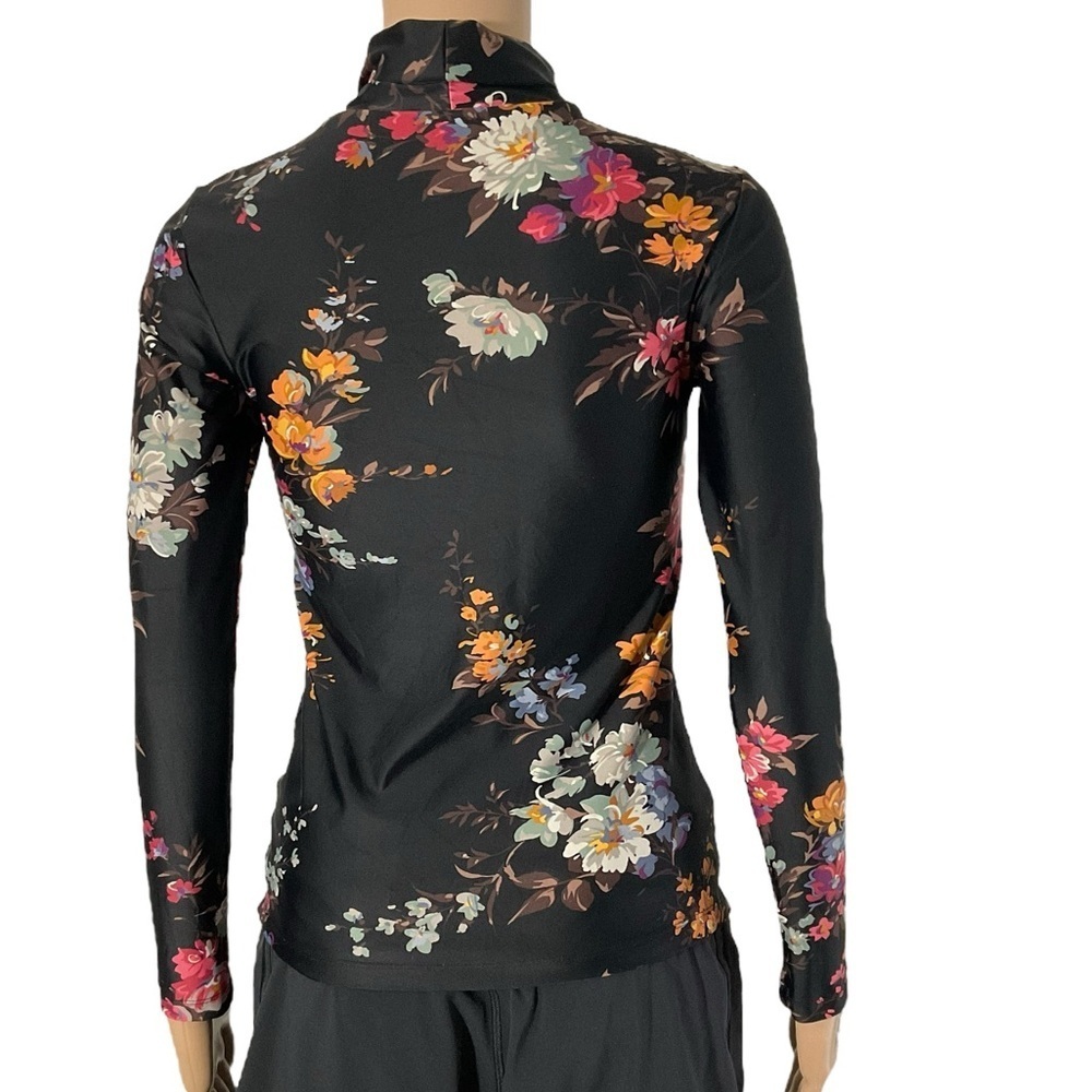 Twin Fantasy Black Floral Mock Neck Long Sleeve Top XS Italian Fabric - Picture 5 of 9